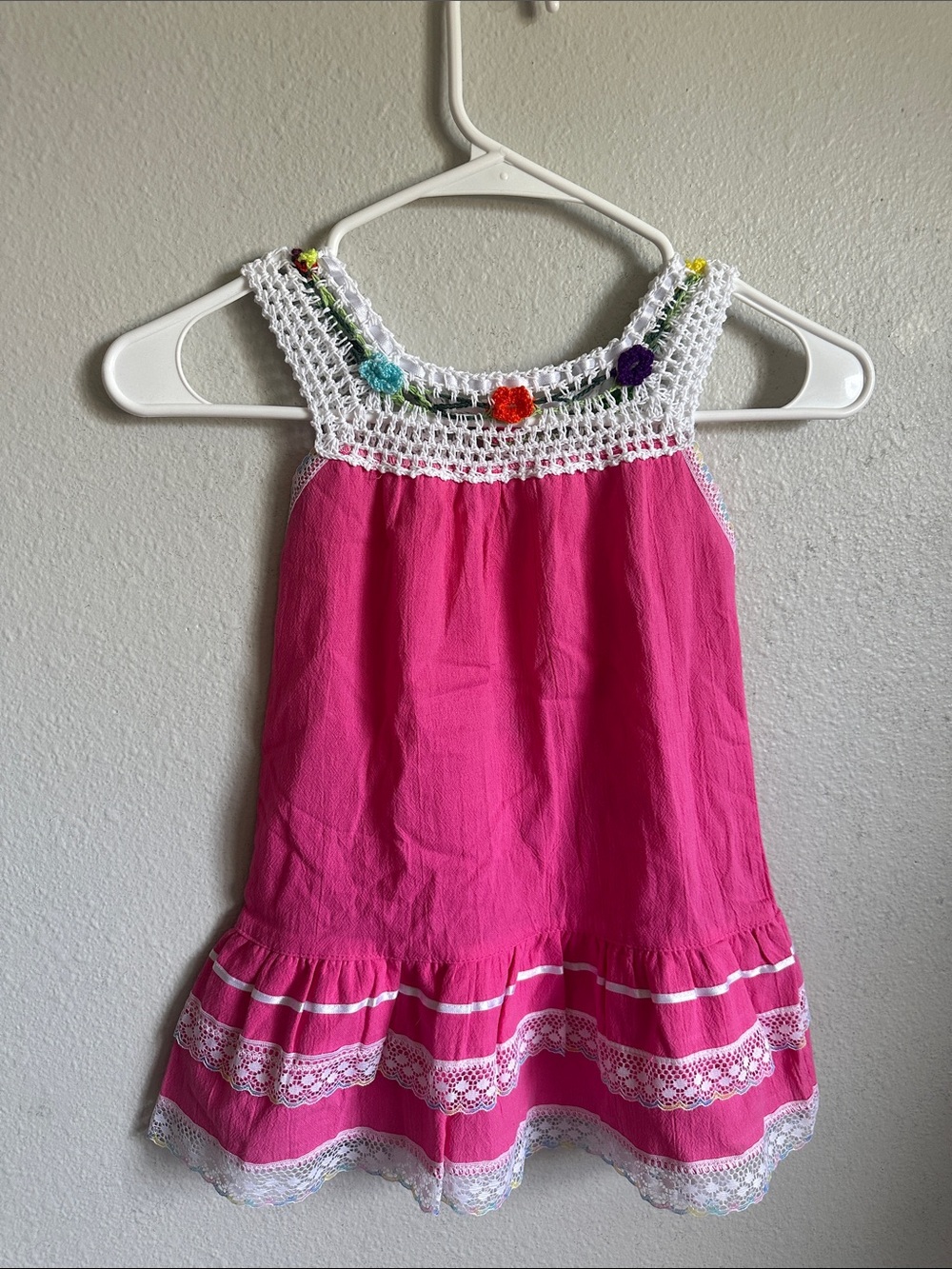 Toddler Bahamas Pink Embroidered Summer Dress with Crochet - Picture 4 of 4